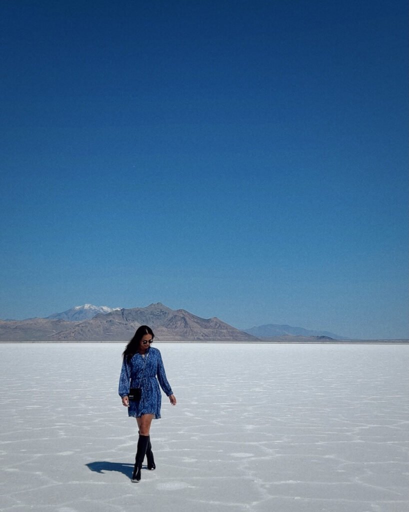 woman in bonneville salt flats utah safety kit for women travelling solo